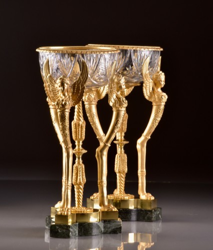 Objet de décoration Cassolettes, coupe et vase - Paire de coupes Napoléon III en bronze et cristal de Baccarat