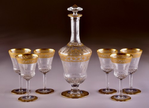 St. Louis Thistle Gold  Cristal Carafe &amp; 6 glasses - Art nouveau