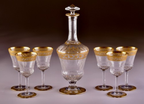 Art nouveau - St. Louis Thistle Gold  Cristal Carafe &amp; 6 glasses