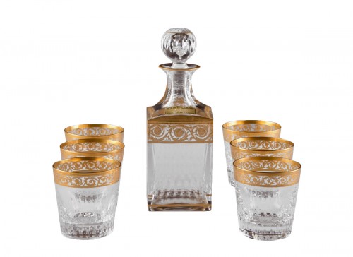 St. Louis - "Thistle Gold" carafe & 6 "Thistle Gold" glasses