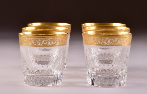 Glass & Crystal  - St. Louis - &quot;Thistle Gold&quot; carafe &amp; 6 &quot;Thistle Gold&quot; glasses