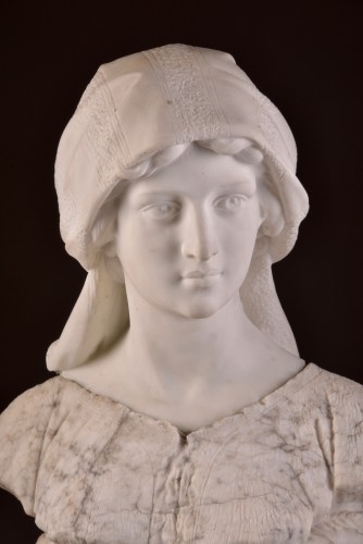 Large two-tone Carrara marble bust of a young woman - Sculpture Style Art nouveau