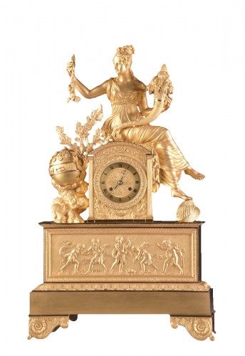 A large French gilt bronze pendule, Fortuna Goddess with the Cornucopia 