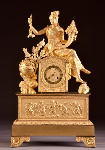 A large French gilt bronze pendule, Fortuna Goddess with the Cornucopia  - Horology Style Restauration - Charles X