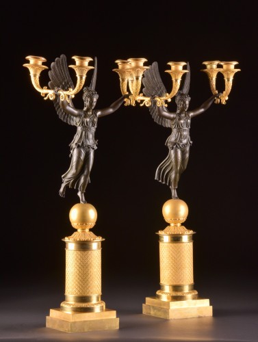 Exceptionally fine pair French figural bronze Empire candelabra - 