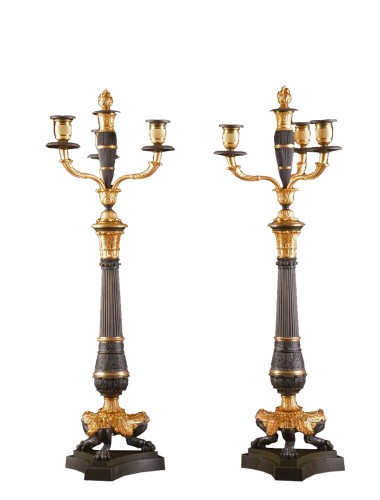 A LARGE PAIR FRENCH CHARLES X BRONZE CANDELABRA