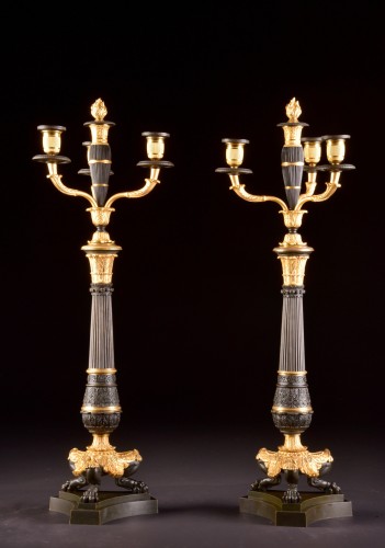 A LARGE PAIR FRENCH CHARLES X BRONZE CANDELABRA - Lighting Style Louis-Philippe