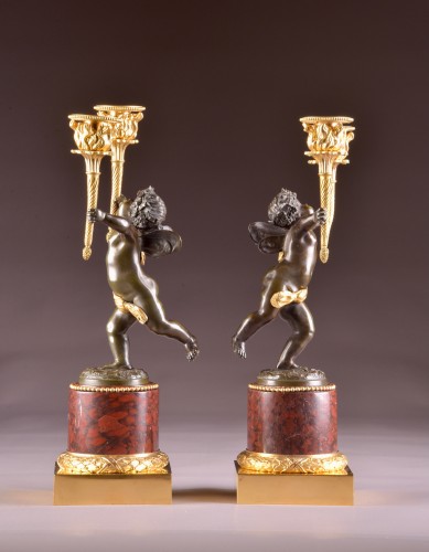 Pair Empire candlesticks with putti  - Lighting Style Empire