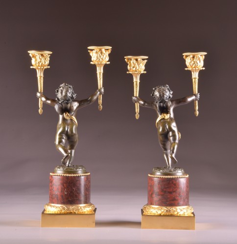 Lighting  - Pair Empire candlesticks with putti 