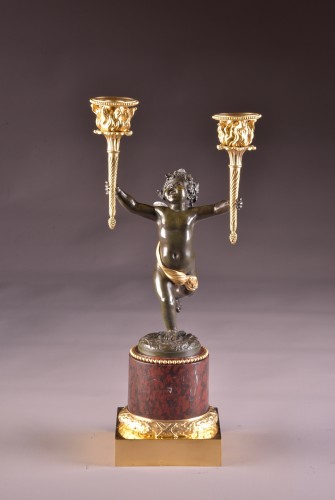 19th century - Pair Empire candlesticks with putti 