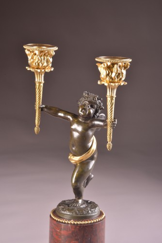 Antiquités - Pair Empire candlesticks with putti 
