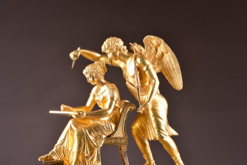 XIXe siècle -  L'Inspiration - Pendule Empire en bronze doré