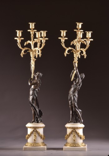 Antiquités - A pair of Louis XVI 4-light figural candelabra 