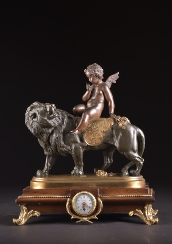 Impressive French table clock, Cupid on lion - Horology Style Louis-Philippe