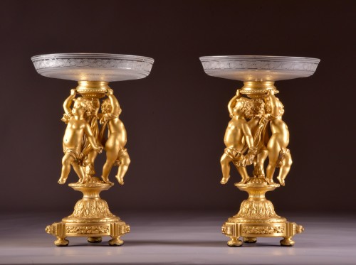 XIXe siècle - Paire de candélabres en bronze et cristal, fin 19e