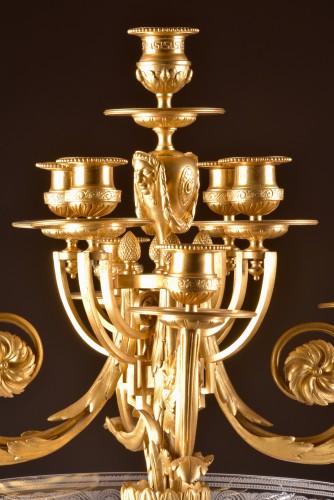 Antiquités - Paire de candélabres en bronze et cristal, fin 19e