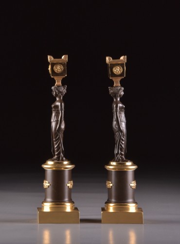 Lighting  - Pair of figural Empire candlesticks