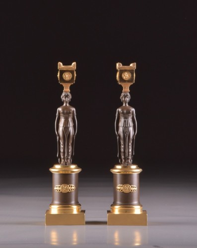 Antiquités - Pair of figural Empire candlesticks
