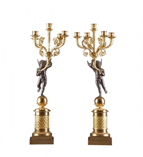 Large pair of empire french candelabra with putti 