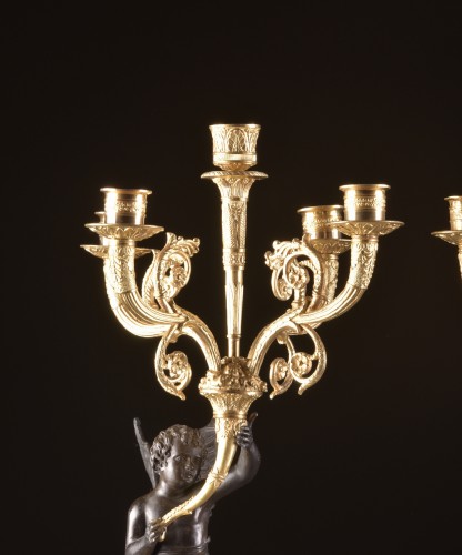 Large pair of empire french candelabra with putti  - 