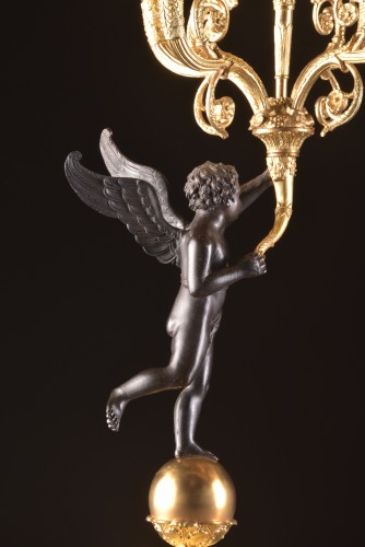 XIXe siècle - Paire de grands candélabres Empire aux putti