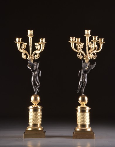 Empire - Large pair of empire french candelabra with putti 