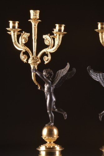 Antiquités - Large pair of empire french candelabra with putti 