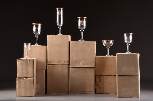 Large set of 72 ( 6 x 12 ) ,19th Century France gilded Crystal Glasses - Glass & Crystal Style Napoléon III