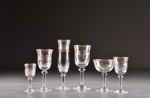Large set of 72 ( 6 x 12 ) ,19th Century France gilded Crystal Glasses - 