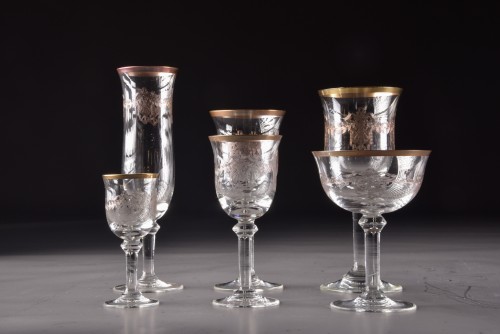 Antiquités - Large set of 72 ( 6 x 12 ) ,19th Century France gilded Crystal Glasses