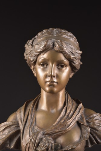 Buste en bronze d'près la Cruche brisée de Jean-Baptiste Greuze - Sculpture Style Napoléon III