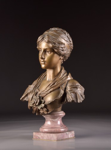 XIXe siècle - Buste en bronze d'près la Cruche brisée de Jean-Baptiste Greuze