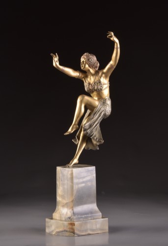 Sculpture Sculpture en Bronze - Imposante sculpture Art Déco d'une danseuse sur socle en agate