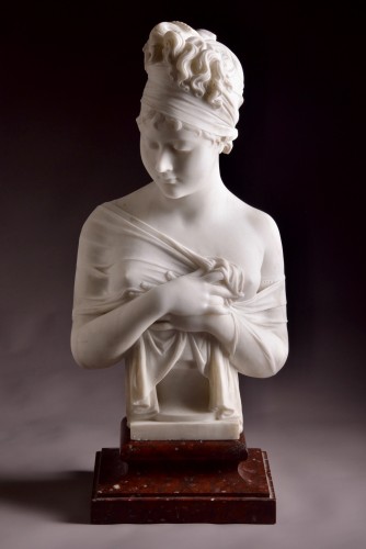 White large 19th century marble bust of Madam Recamier, after J. Chinard  - Sculpture Style Napoléon III