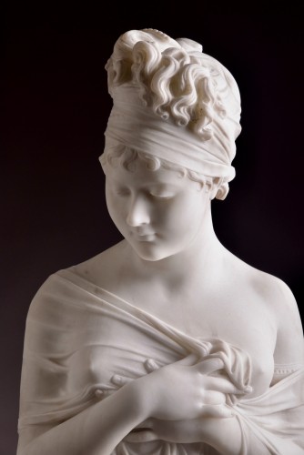 Sculpture  - White large 19th century marble bust of Madam Recamier, after J. Chinard 