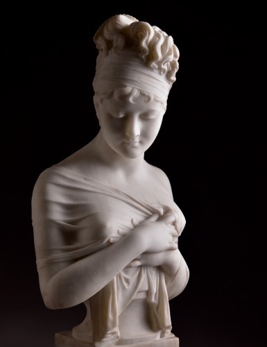 White large 19th century marble bust of Madam Recamier, after J. Chinard  - 