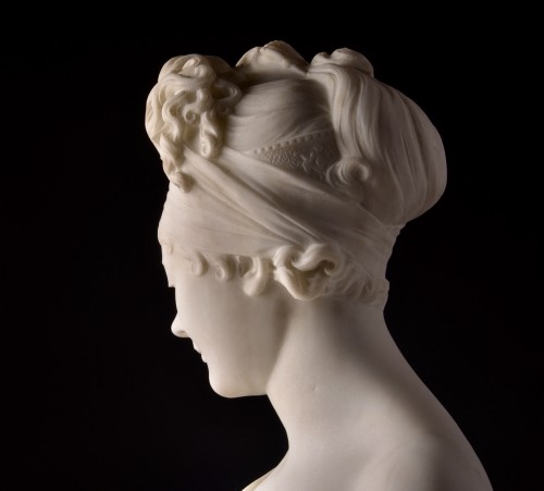 Napoléon III - White large 19th century marble bust of Madam Recamier, after J. Chinard 