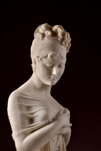 Antiquités - White large 19th century marble bust of Madam Recamier, after J. Chinard 
