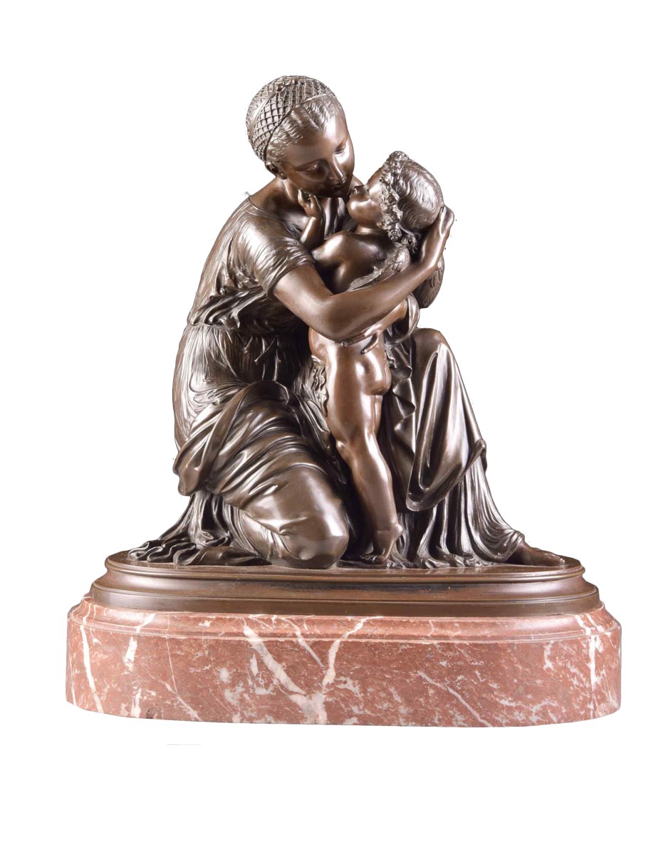 Statue Moderne Femme Mère Enfant Laiton Finition Bronze 29cm