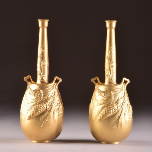 Alexandre Vibert (1847 - 1909) - Paire de vases en bronze doré - Sculpture Style Art nouveau