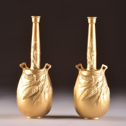 Alexandre Vibert (1847 - 1909) -  Set of gilt bronze vases - Sculpture Style Art nouveau