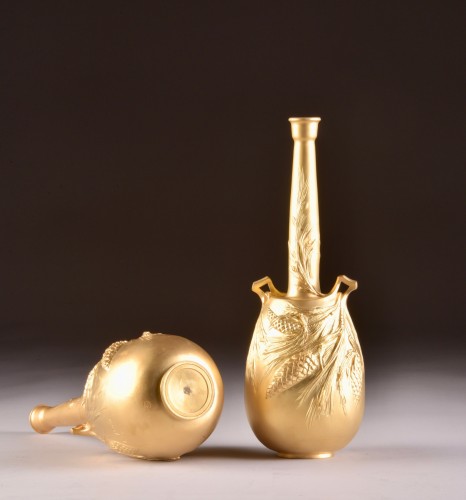Art nouveau - Alexandre Vibert (1847 - 1909) - Paire de vases en bronze doré