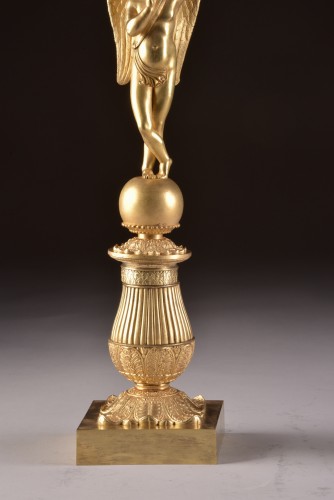 Early 19th Century Empire Figural Gilt Bronze Candelabra - Lighting Style Empire