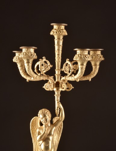 Lighting  - Early 19th Century Empire Figural Gilt Bronze Candelabra