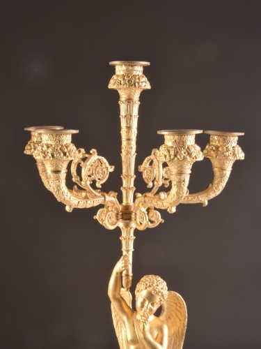 Antiquités - Early 19th Century Empire Figural Gilt Bronze Candelabra