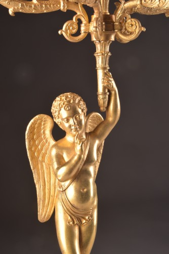 Antiquités - Candélabres figuratifs en bronze doré d'époque Empire, début XIXe