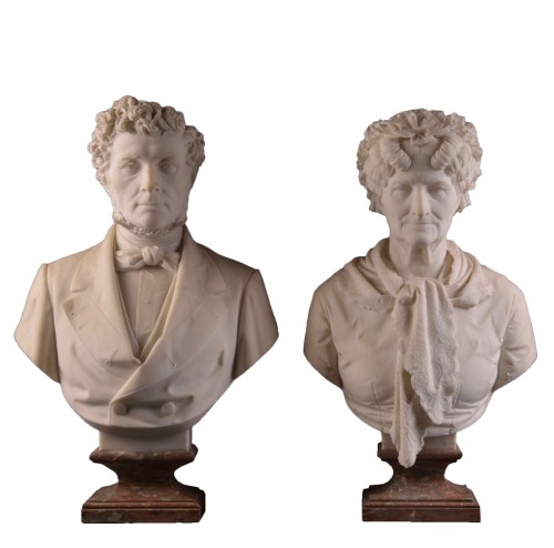 A pair life size 19th century white marble bust
