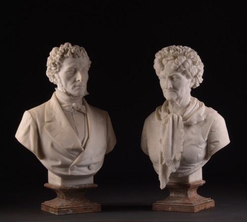 A pair life size 19th century white marble bust - 