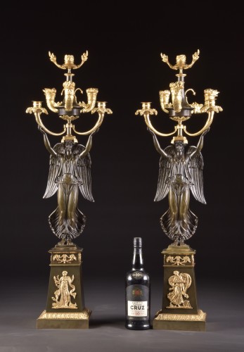 Paire de grands candélabres en bronze XIXe - Luminaires Style Restauration - Charles X