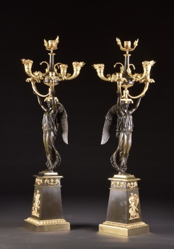 Paire de grands candélabres en bronze XIXe - Restauration - Charles X